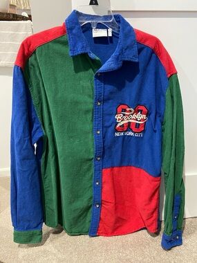 ASOS Colorblock Corduroy Button-Front Shirt - Blue/Green/Red